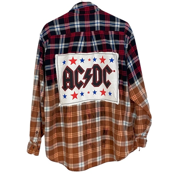 AC/DC | Shirts | Acdc Band Flannel Mens Large Unisex Upcycled Bleached ...